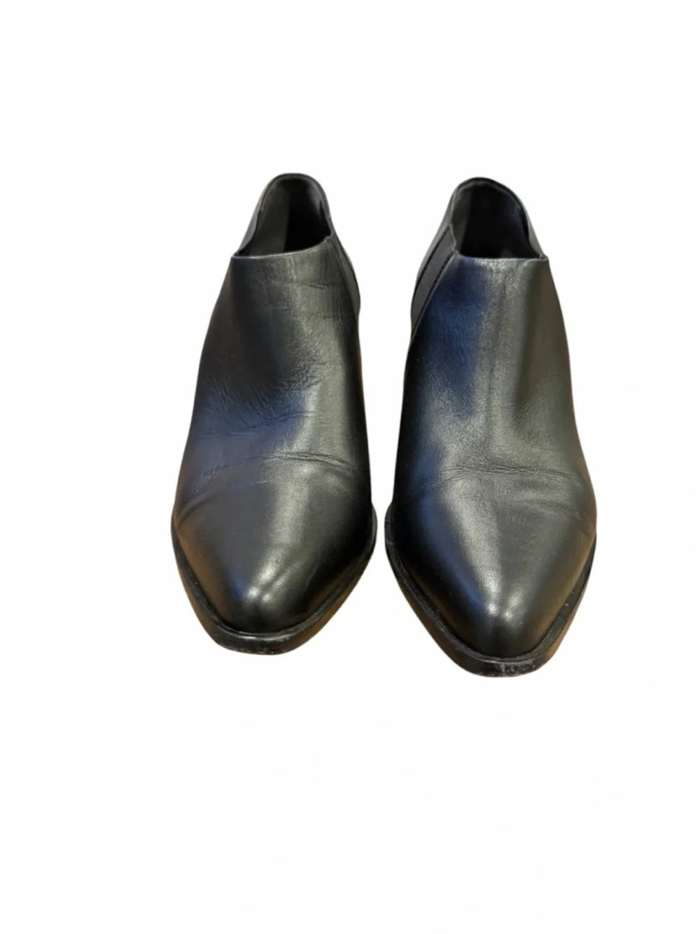Vince Black Leather Pointed Ankle Booties with Block Heel‎